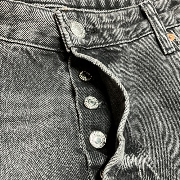 ZARA 100% Cotton Black Washed Cropped Jeans Raw Hem Straight Leg Button Fly  34 - Picture 9 of 10